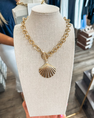 Gold Open Circles W/ Gold Hammered Shell Charm 16"-18" Necklace