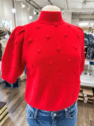 Red Polka Dot Textured Sweater Top