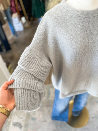 Light Grey Fuzzy Tiered Ruffle Sleeve Sweater
