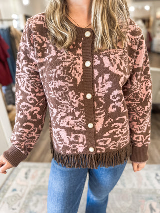 Strawberry Mocha Chateau Knit Fringe Cardigan