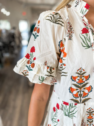 Cream Whimsy Blooms Mini Dress
