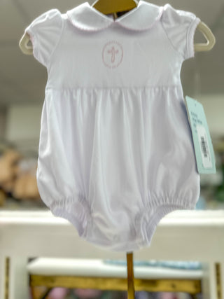 Pink Blessed Embroidered Collared Bubble- Magnolia Baby