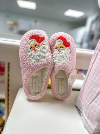 Santa Pink Fuzzy Slippers