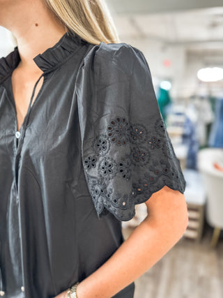 The Black Claire Eyelet Trim Blouse