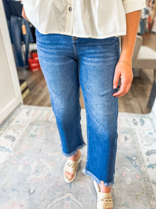 Millie Midnight Crop Wide Leg Button Down Dark Wash Denim Jeans - RISEN