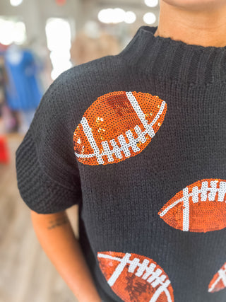 Black Sequin Football Sequin Patch Sleeveless Sweater