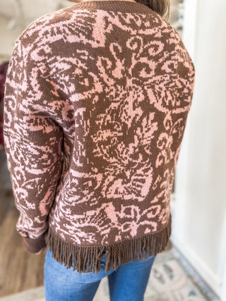 Strawberry Mocha Chateau Knit Fringe Cardigan