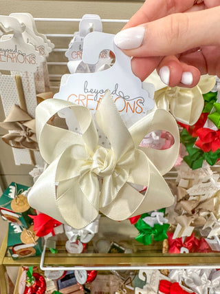 Antique White Medium Satin Bow Clip