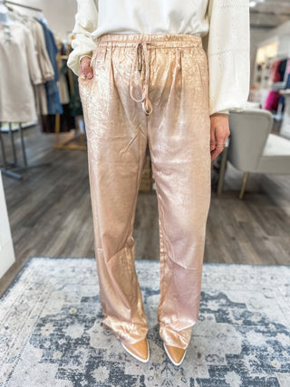 Shine for the Night Gold Metallic Wide Leg Pants