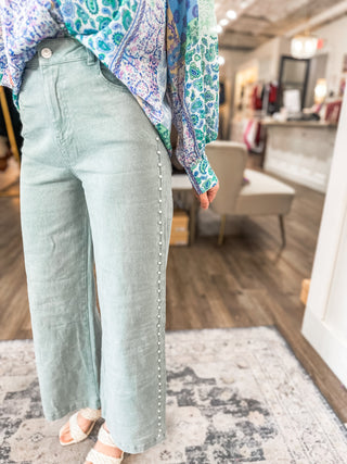 Pearls All the Way Seafoam Wide Leg Pants
