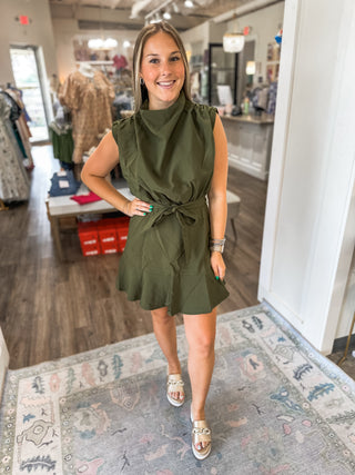 Evergreen Charm Tie Mini Dress