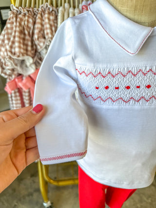 Clara and Caden Smocked Collared Boy 2pc Pant Set