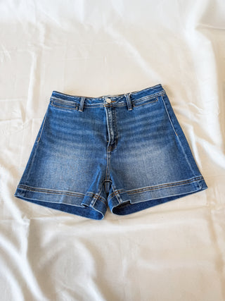 Tessa Dark High Rise Front Welt Pocket Risen Denim Shorts