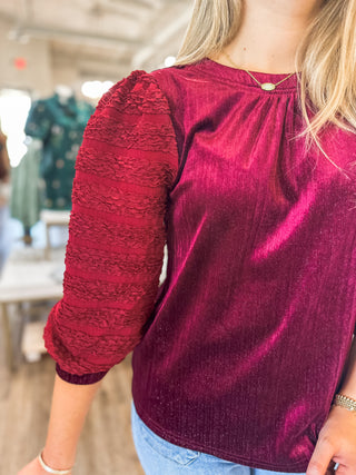 Wine Living for Texture Half Sleeve Sparkle Velvet Top