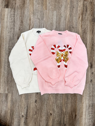 Pink Candy Cane Sweetness Christmas Sequin Sweater