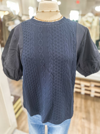 Navy Sweater Days Puff Sleeve Top