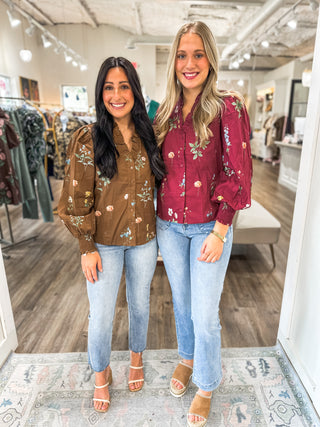 Brown Garden Stroll Long Sleeve Blouse