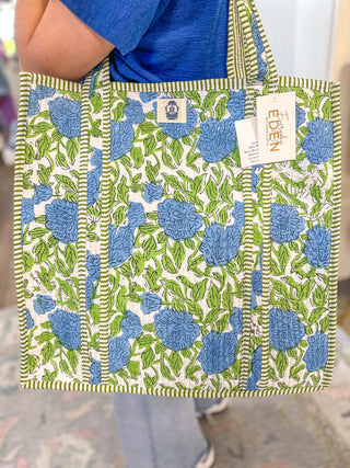 Charleston Blues Large Quilted Tote Bag