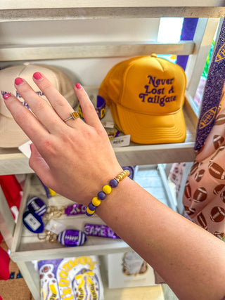 LSU Wood Bead Bracelet w/ Gold Discs