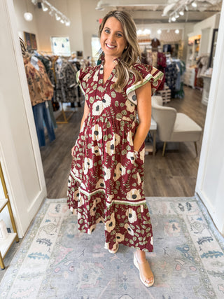 Wine Petal Midi Dress