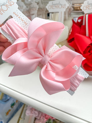 Light Pink Pantyhose Headband Grosgrain Bow
