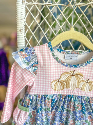 Blue Floral Pumpkin Embroidery Ruffle Bloomer Set