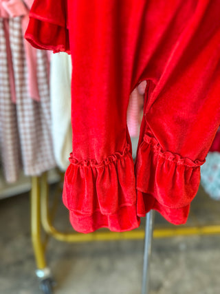 Red Velvet Ruffle Flared Romper