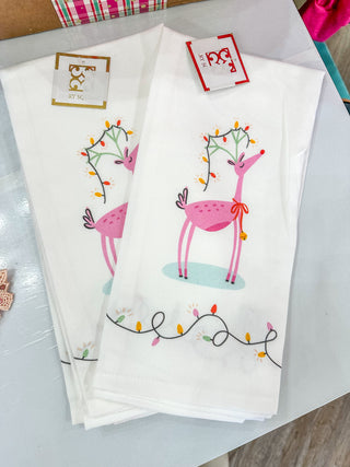 Pink Reindeer Tea Towel