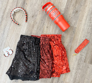 Burgundy Get Glam High Waisted Sequin Shorts
