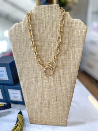 Amelia Shiny Gold Oval Link Chain W/ Heart Clasp Necklace