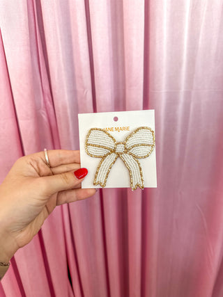 White & Gold Bow Beaded Brooch