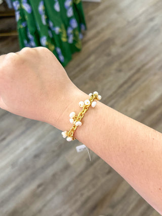 Eleanor Gold Chain W/ White Pearl Dangles Bracelet
