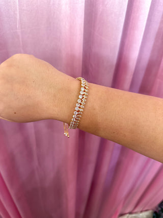 Josie Gold Crystal Two Row Square & Diamond Bracelet
