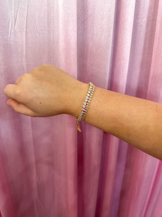 Josie Gold Crystal Two Row Square & Diamond Bracelet