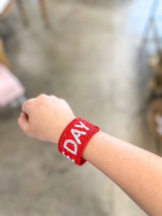 Red & White Game Day Beaded Snap Bracelet