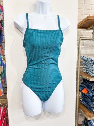 Teal Ribbed Monokini