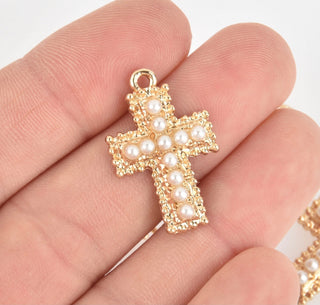 Golden Pearl Cross Necklace