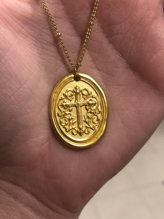 Gold Wax Seal Style Cross Necklace