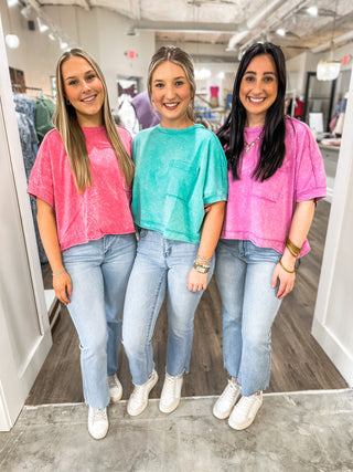 Comfy Acid Washed Relaxed Fit Shoulder Tees - Everyday EDEN Boutique & Gifts