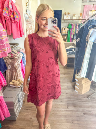 Burgundy Enchanted Garden Party Mini Dress