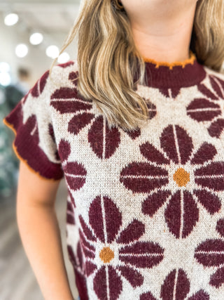 Wine Daisy Lane Knit Sweater Top