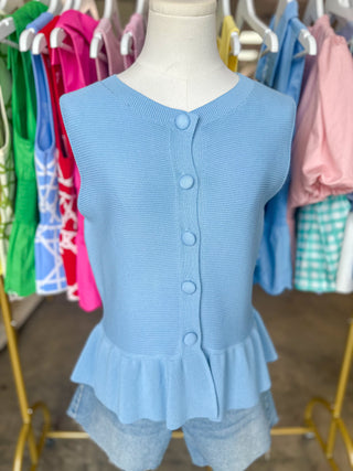 Light Blue Buttoned Up Beauty Peplum Top