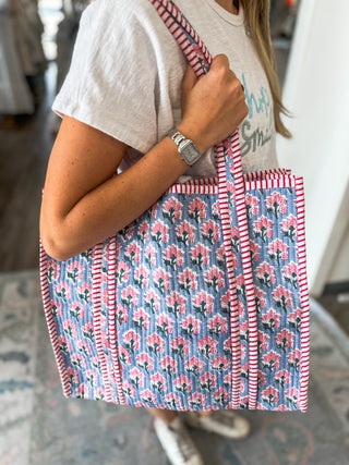 Sybil Blue & Pink Floral Tote Bag