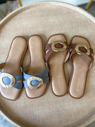 Blue W/ Gold Buckle Disclose Slip On Sandal