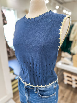 Navy & Yellow Playful Trim Sweater Vest