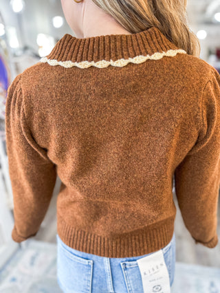 Chestnut Girly Scalloped Cardigan Sweater