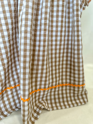Thanksgiving Smocking Embroidered Brown Plaid Dress