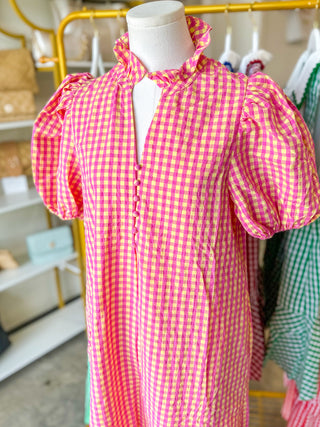 Pink Heirloom Gingham Midi Dress