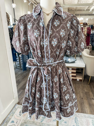 Coffee Mulberry Manor Belted Mini Dress