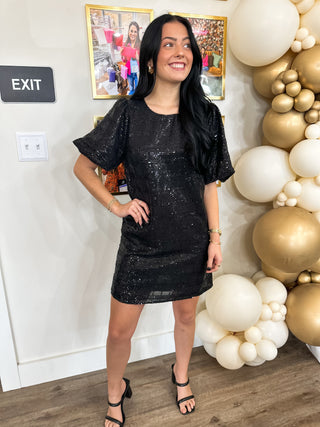 Black Sequin Subtle Plaid Party Dress